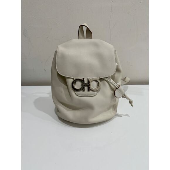 Salvatore Ferragamo Leather Small School Drawstring Backpack White / Silver - Picture 2 of 15